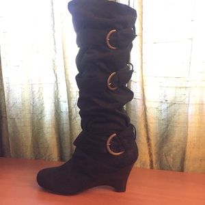 Knee high faux suede boots